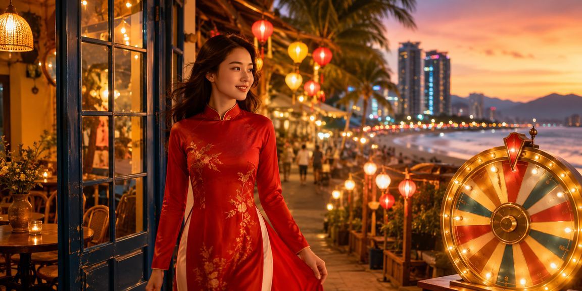 Bàn Roulette sang trọng tại Đà Nẵng với người chơi mặc áo dài thưởng thức không khí casino