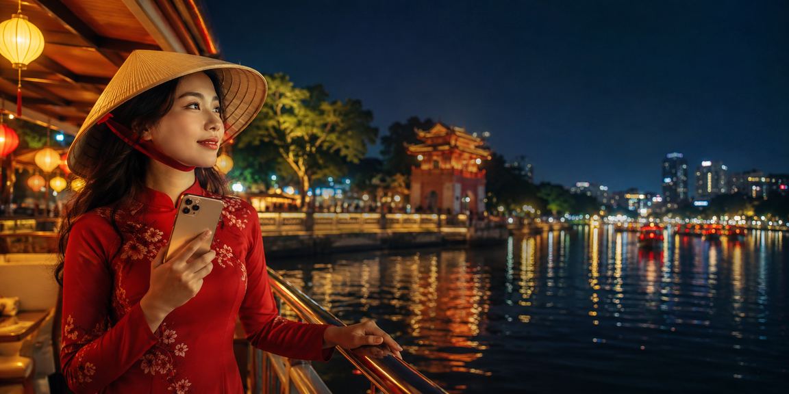 Người chơi tại Hà Nội trải nghiệm casino trên điện thoại với chiếc nón lá truyền thống